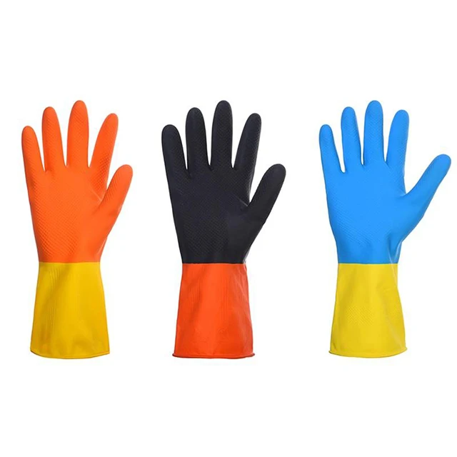 Wholesale Two-color Waterproof Acid Alkali Resistant Labor Protection Rubber Latex Household Gloves