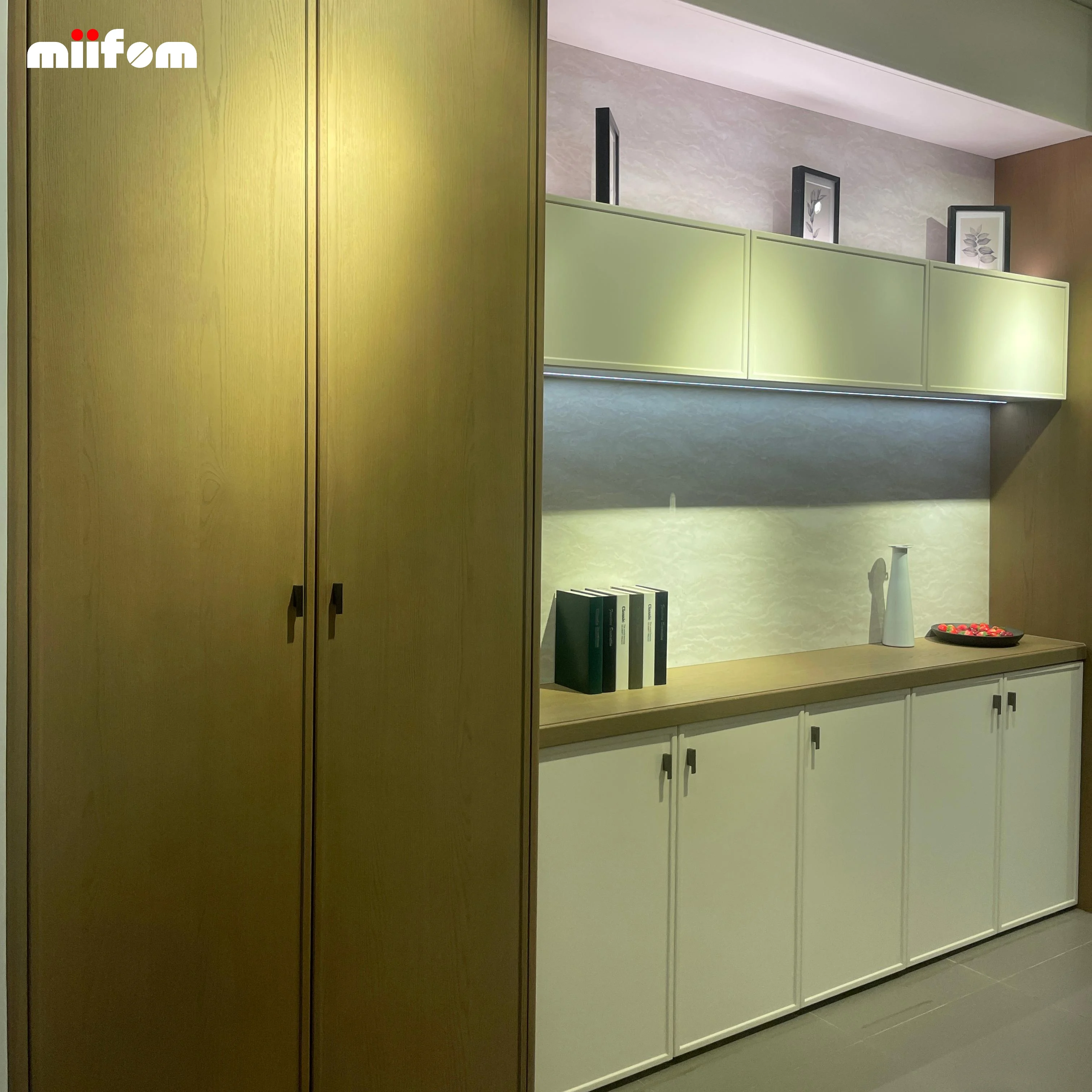 Solid wood high cabinet with circular door panel can be used as a bar counter with storage function