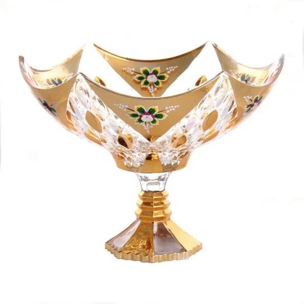 High quality eco-friendly large golden decorative footed glass fruit bowl