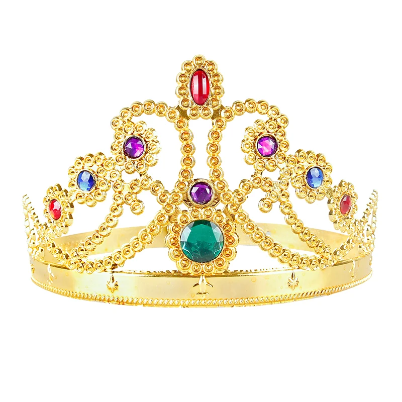 Cosplay costume Plastic Crystal Gold King Crown tiaras for Halloween birthday Christmas party decoration