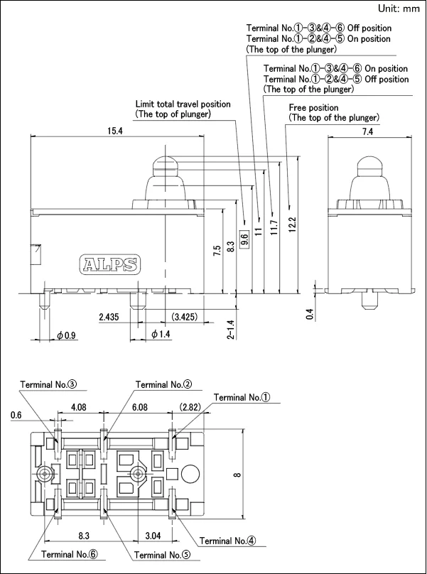ALPS SPVQC10201 Water-proof Type 6 pin Micro Switch