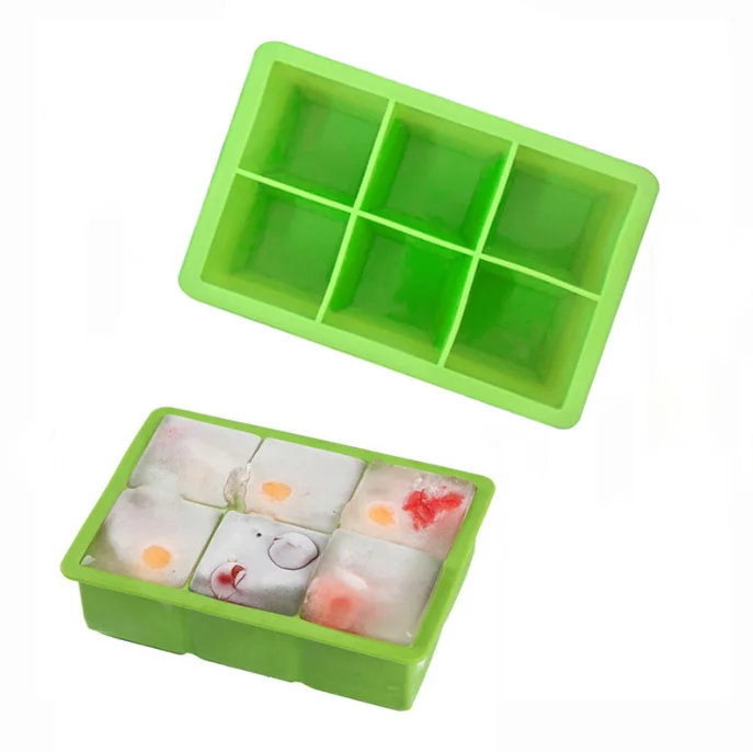 Square DIY Food Freezer Box 6-hole Silicone Ice Cube Tray Whiskey Mold
