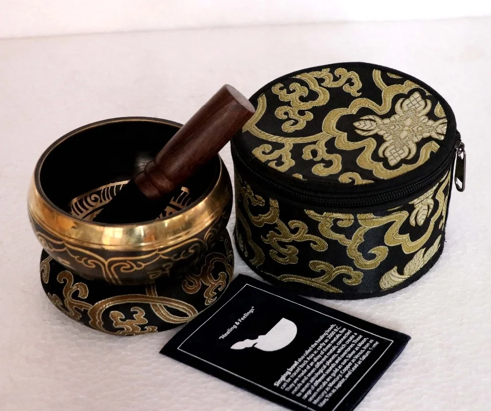Brass Buddha Eyes Yoga Meditation Singing Bowl Custom Sound Therapy Healing with Box Cushion Striker Metal Model Souvenir