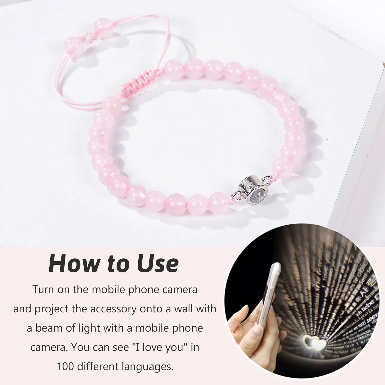 2023 Fashion hit I love you crystal frosted bead natural stone couple text projection bracelet
