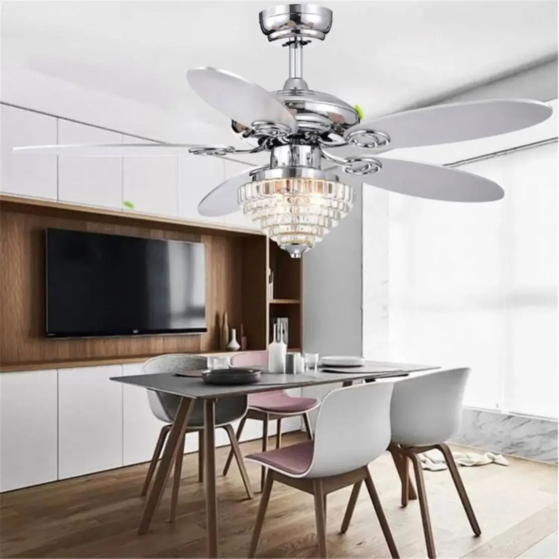 New Design Modern Round Shape Large Size Crystal Chandeliers Ceiling Fan Lights For Home Hotel