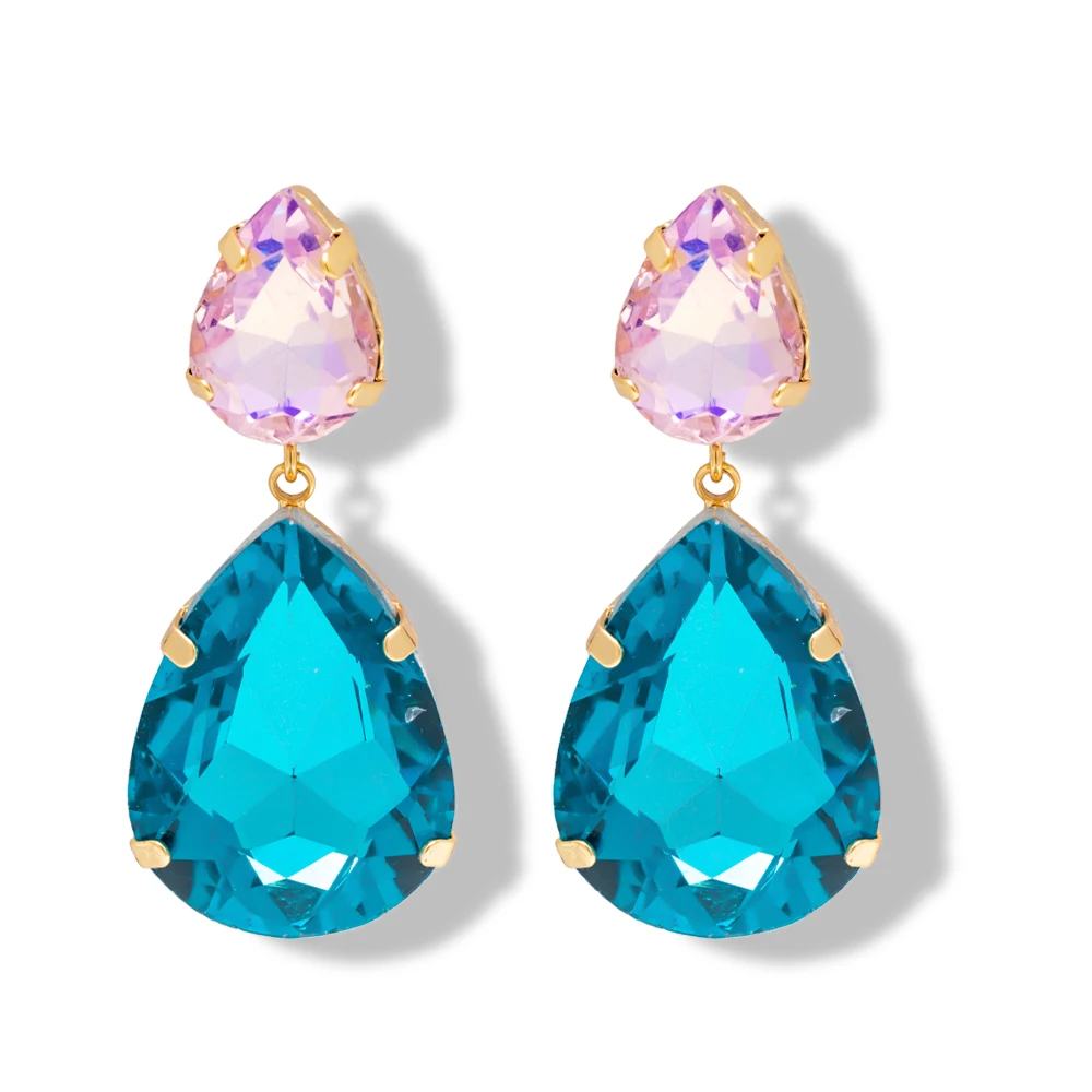 Factory Direct Boho Shiny Rhinestone Jewelry Colorful Water Drop Earrings for Women Girls