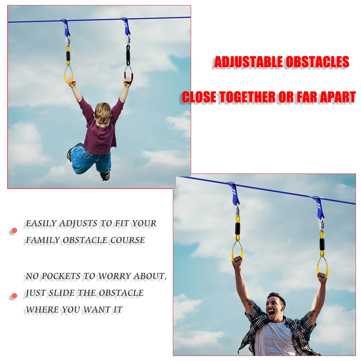 Gentle Booms Sports 36ft 40ft 45ft 50ft 56ft Slackline Monkey Bar Kit Ninja  Slackline Line Obstacles for Kids