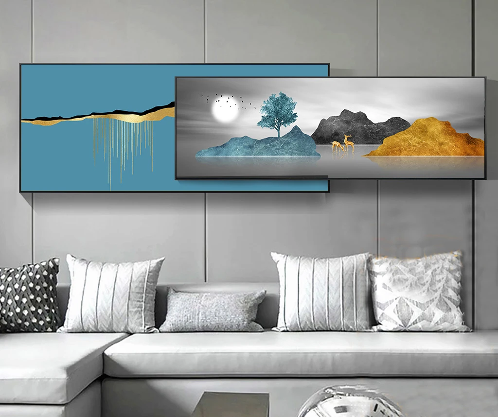 Gold leaf landscape painting hand-painted canvas bedroom furniture decorative painting