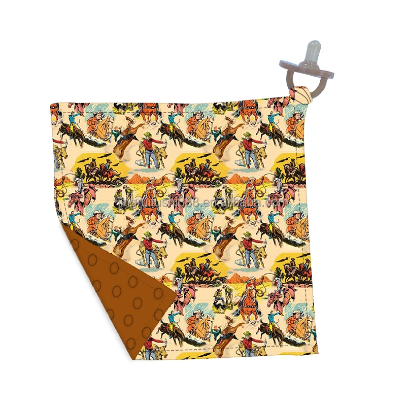 Custom Western Style Cattle Printed Newborn Baby Pacifier Cloth Milk Silk Fabric And Plush Fabric Infant Baby Pacifier Cloth