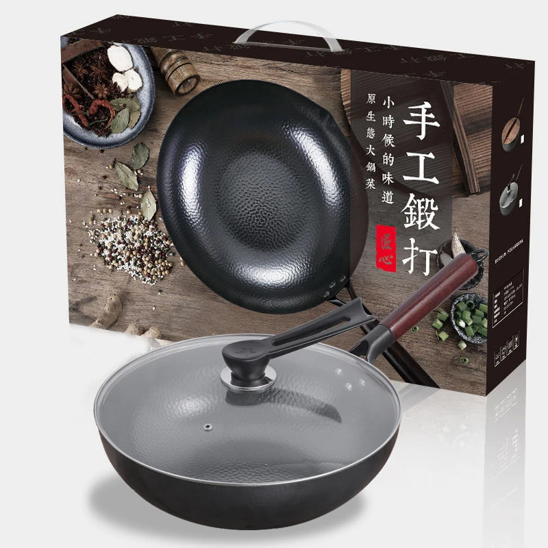 Carbon Steel Wok Pan No Chemical Coated Flat Bottom Chinese Woks Pan for Induction, Electric, Gas, Halogen All Stoves - 12.6'