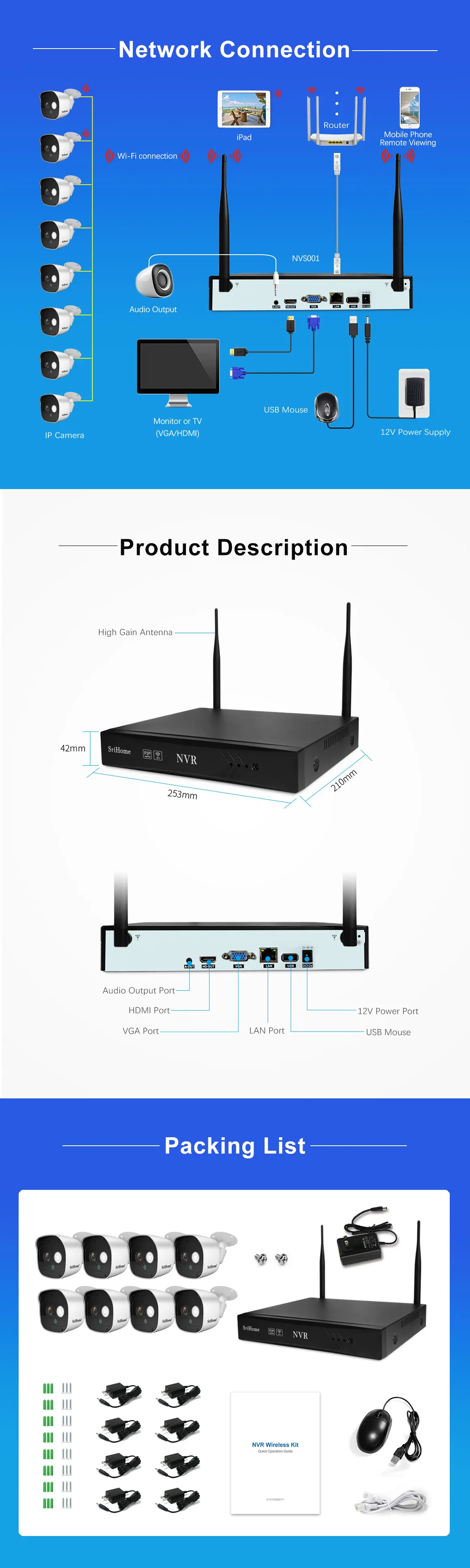 Hot Sales WiFi  8CH Security Wireless CCTV Cameras NVR Kit
