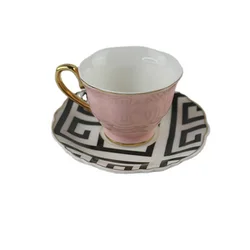 Amazon Hot sale Set of 6 Cups Colored Glaze Hand Painted  Gold Rim Porcelain Espresso Coffee Cups Tea Set