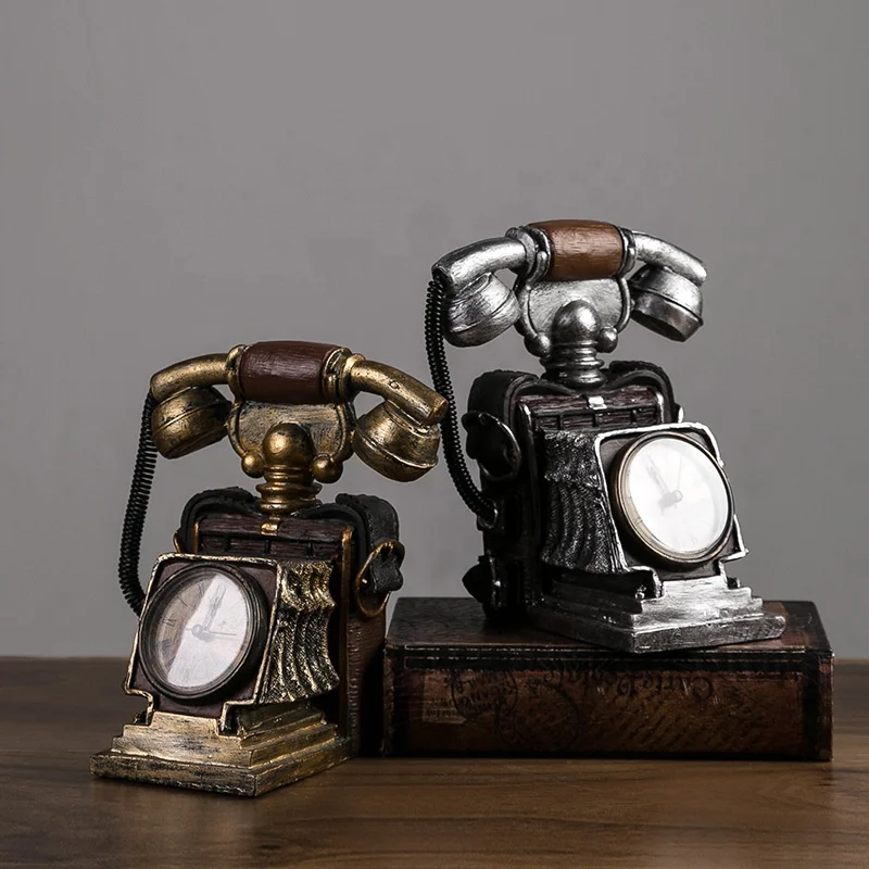 
Retro Telephone Model Clock Decoration Creative Study Cafe Restaurant Clock Decorations 