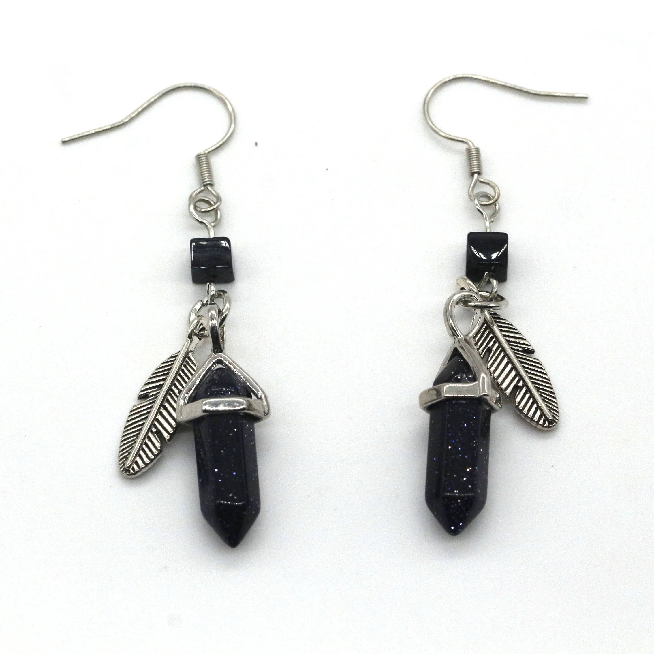 2024 Wholesale Accessories Women Fashion Jewelry Blue Sand Stone Hexagonal Earrings