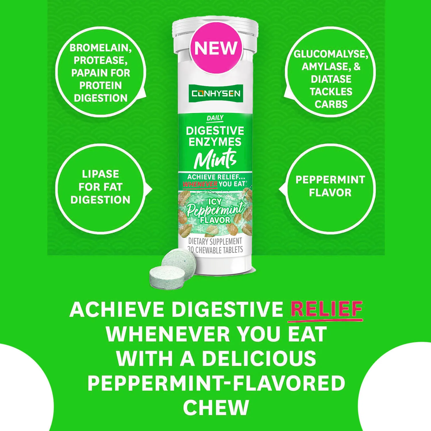 High Quality Peppermint Flavor Daily Digestive Enzymes Mints Reduces Bloating & Digestive Upset For Adult