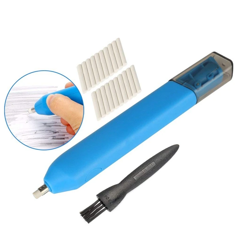 Mini custom round stationery blue plastic school ABS Electric Eraser - Blue (2pcs 3A batteries)