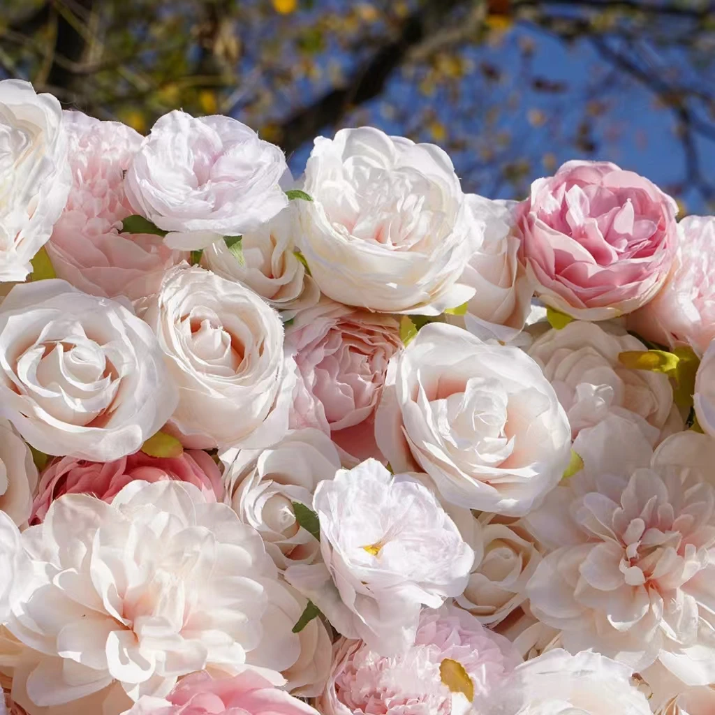 Hot Selling Customized 5D Cloth Roll Up Pink White Artificial Rose Flowers Wall Backdrop Decoration For Wedding Events Party
