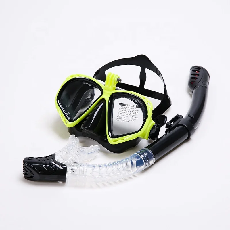 Anti fog silicone diving equipment tempered glass full face diving mask scuba diving mask and tube set with camera stand