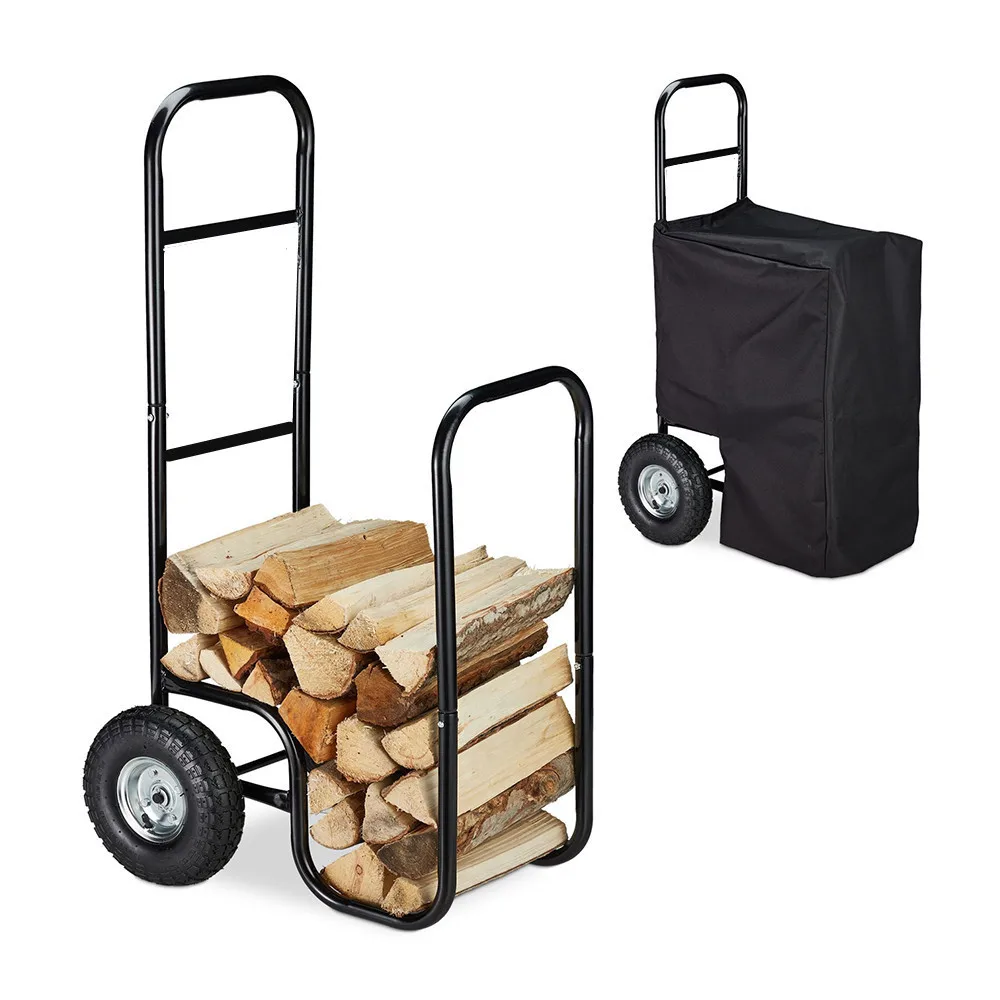 Indoor Outdoor Fireplace Tool Burning Bracket Firewood Rack and Stacker Wood Storage Organizing and Placing Rack Set
