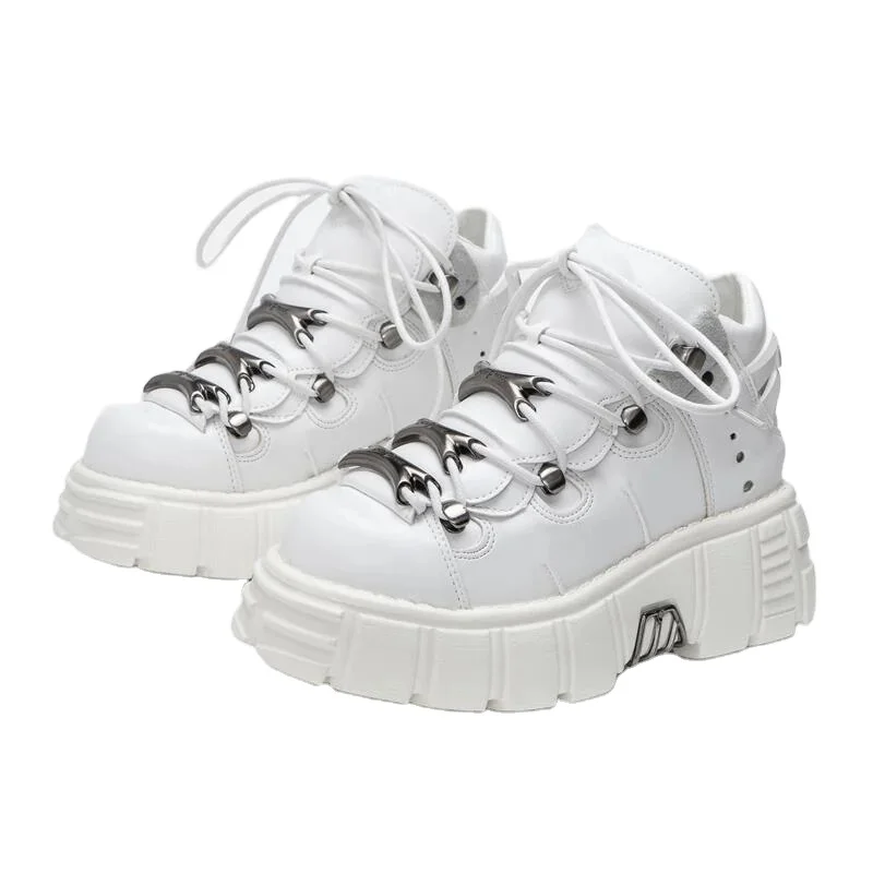 2024 Spring and autumn new British style high top lace-up heavy metal shoes punk platform shoes women