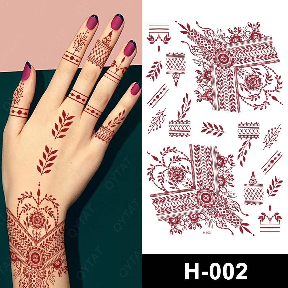 Wholesale Custom Non Toxic Waterproof Fake Brown Red Maroon Temporary Natural Indian Fingers Full Hand Henna Tattoo Stickers
