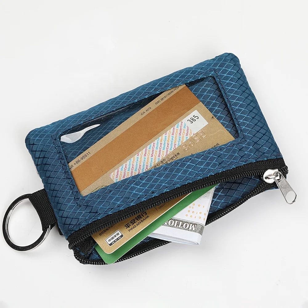 Minimalist RFID Blocking Small Wallet with ID Window Waterproof Zip ID Case Wallet with Lanyard Keychain for Travel