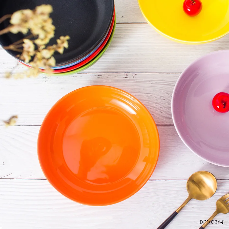 Home Color Glazed Ceramic Plate Custom Logo Round Creative Nordic 8 Inch Ceramic Deep Soup Plate Western Dinner Plate