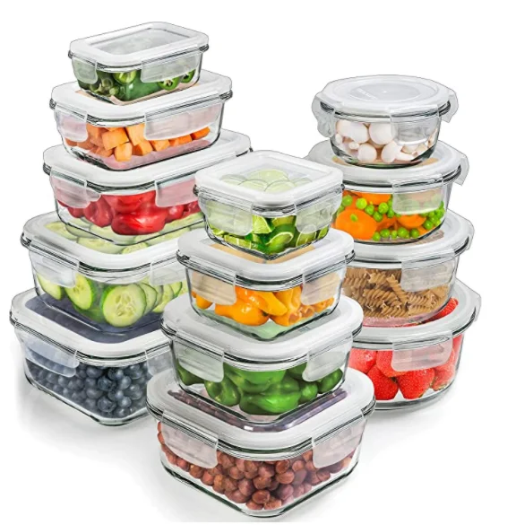 LINUO manufacture glass food storage container  Glass food storage container set Glass meal prep containers