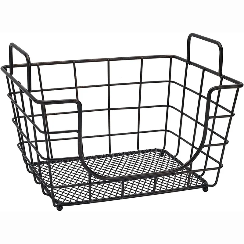 Household metal food grade vegetable fruit storage organizer basket with handle
