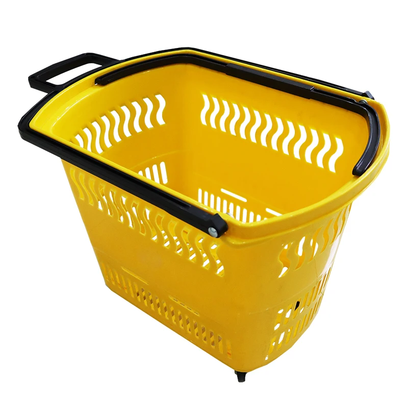 Cheaper Hot Selling Plastic Baskets Supermarket Basket 45L Plastic Hand Shopping basket with wheels