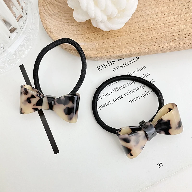 BSCI Audited Factory Lovely Korean Hair Accessories Acrylic Acetate  Bowknot Ponytail Holder Elastic Hair Bands For Kids
