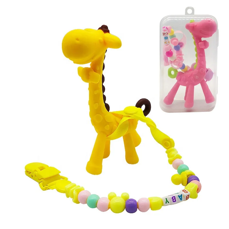 New Natural Safety food grade BPA free Baby Cute giraffe Animal Ring Rattle Teethers Wooden Teething Crochet Baby Teether