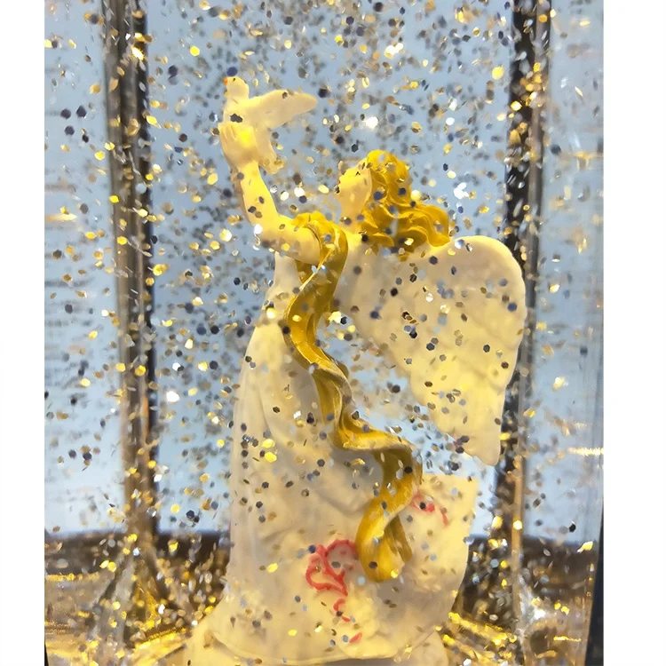 European Home Decoration Holy Religious Decorative Ornament Christmas Angel Spinning Snow Globe Lantern