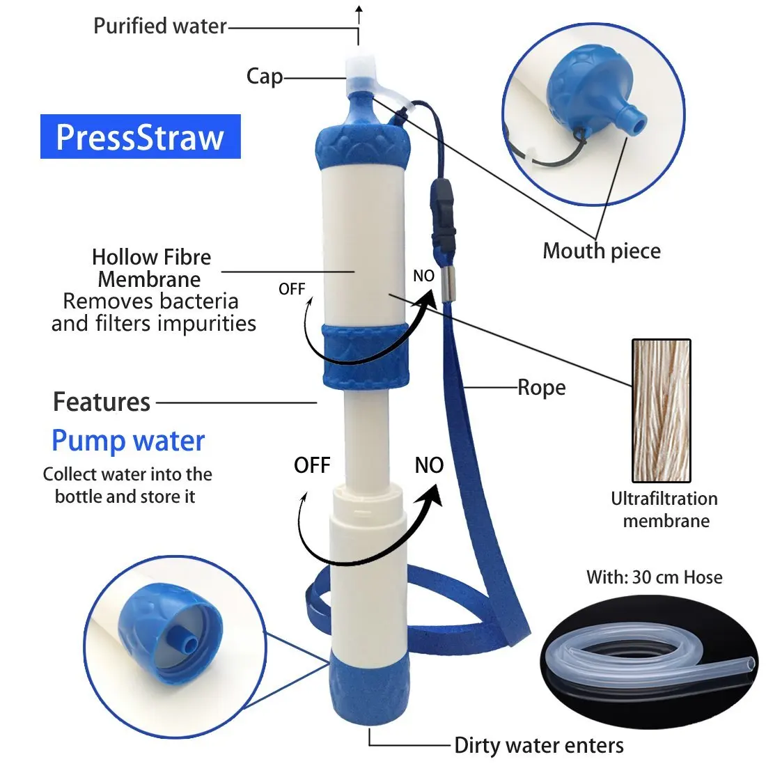 personal water purifier pressure water filter straw for camping hiking outdoor survival filter
