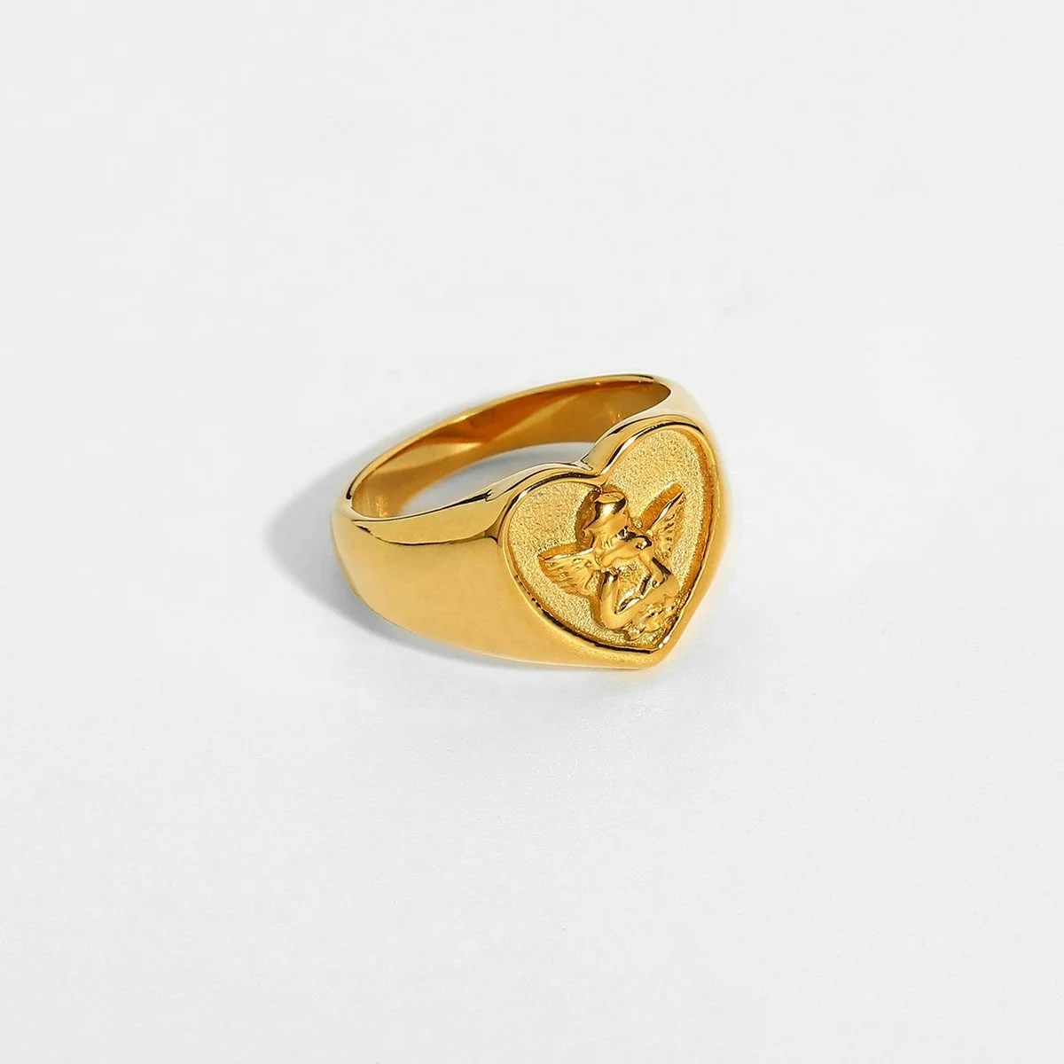 Statement Chunky Rings Jewelry Gifts Gold Plated Stainless Steel Heart Angel Rings For Women