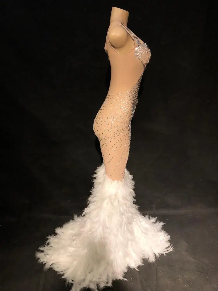 
Fashion Women Sexy See Through Mesh Rhinestone Bodycon V Neck Ladies Dance Auto Show Elega Slim Club Party Formal Evening Dress 