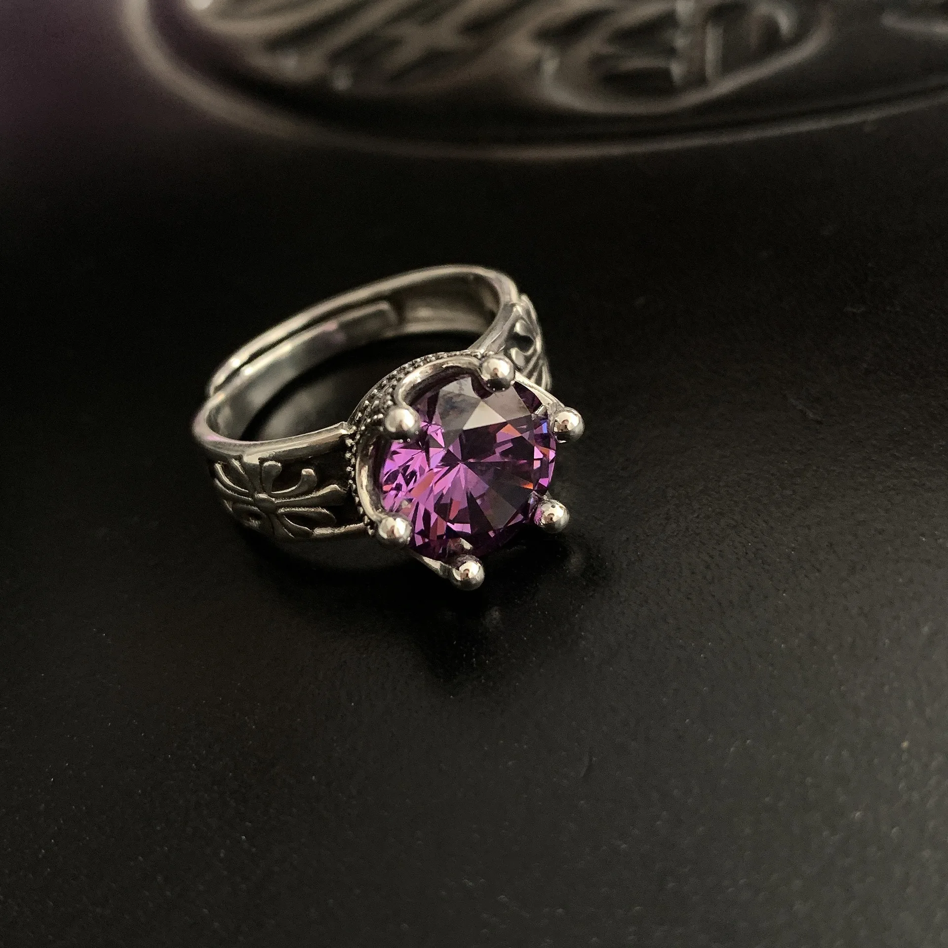S925 Vintage Purple Zircon Rings for Women Girls Personality Antique Silver Finger Ring Daily Wearing Jewelry Accessories