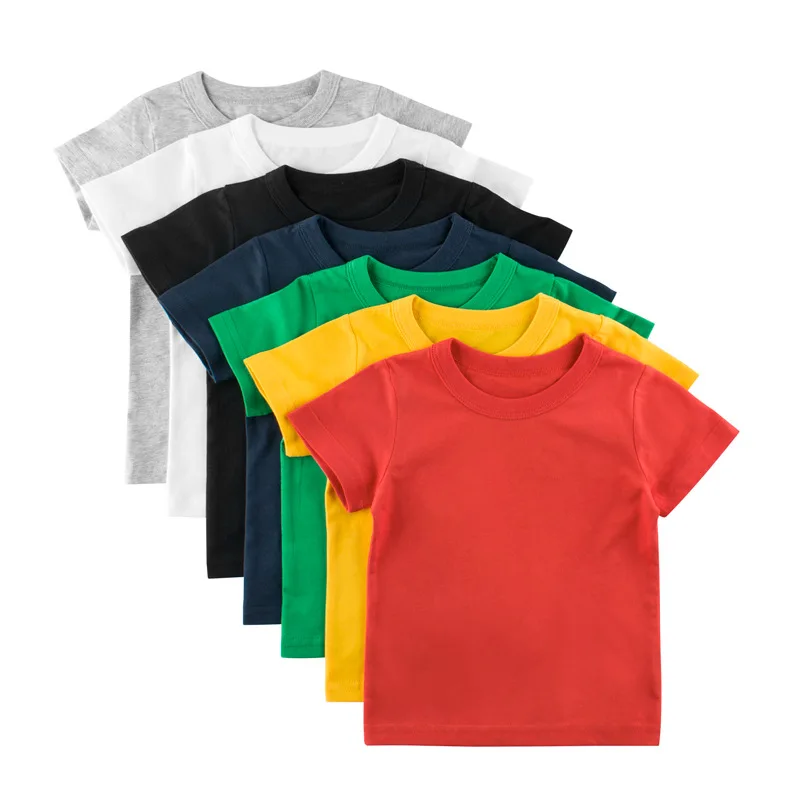 Children Solid Color  Blank Tops Kids Baby Short Sleeve Soft Comfortable Cotton Kids Tshirt