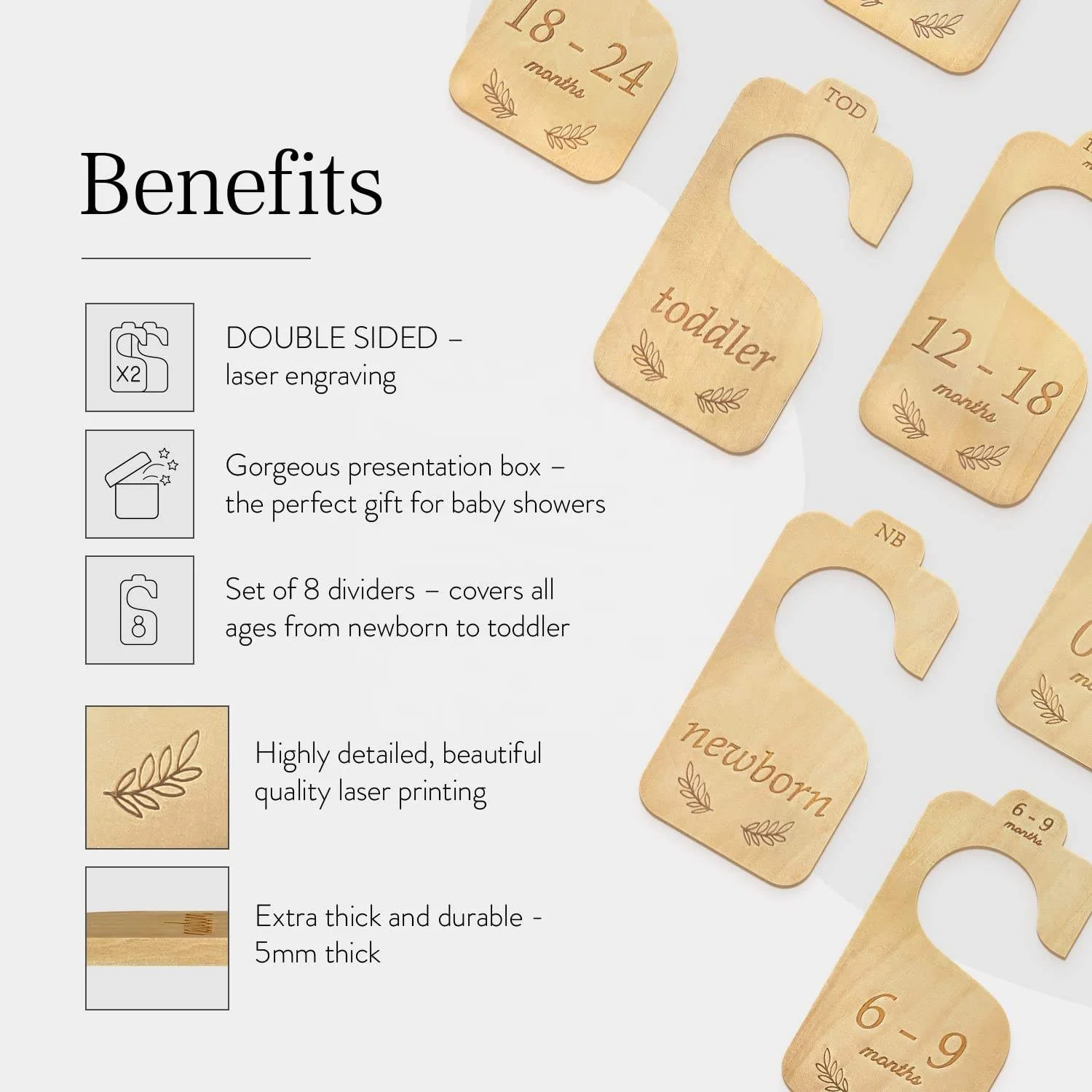 Environmentally Friendly DIY Wooden Baby Clothes Divider Sign Laser Cut Poplar Wood Sign for Newborn Clothing Classification