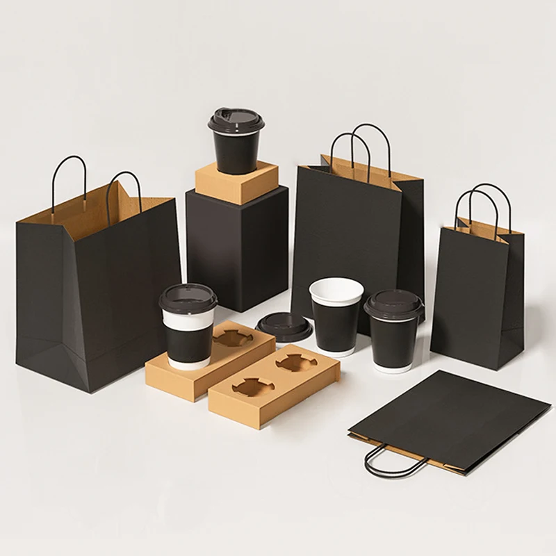 Cheap handle kraft paper bags food takeaway packaging kraft paper bags custom printing takeout kraft paper tote bag