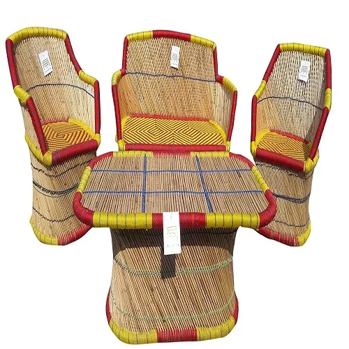 Hot Selling Modern Design Bamboo Cane Indoor Outdoor Sofa Chair With Table Furniture Set For Living Room Balcony Cafe