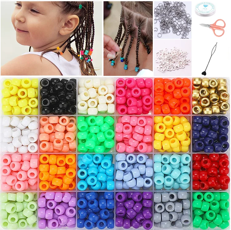 Custom Mixed Colors Acrylic Kids Hair Beads Accessories for braids , 24 Colors Rainbow Pony Hair Beads for Kids