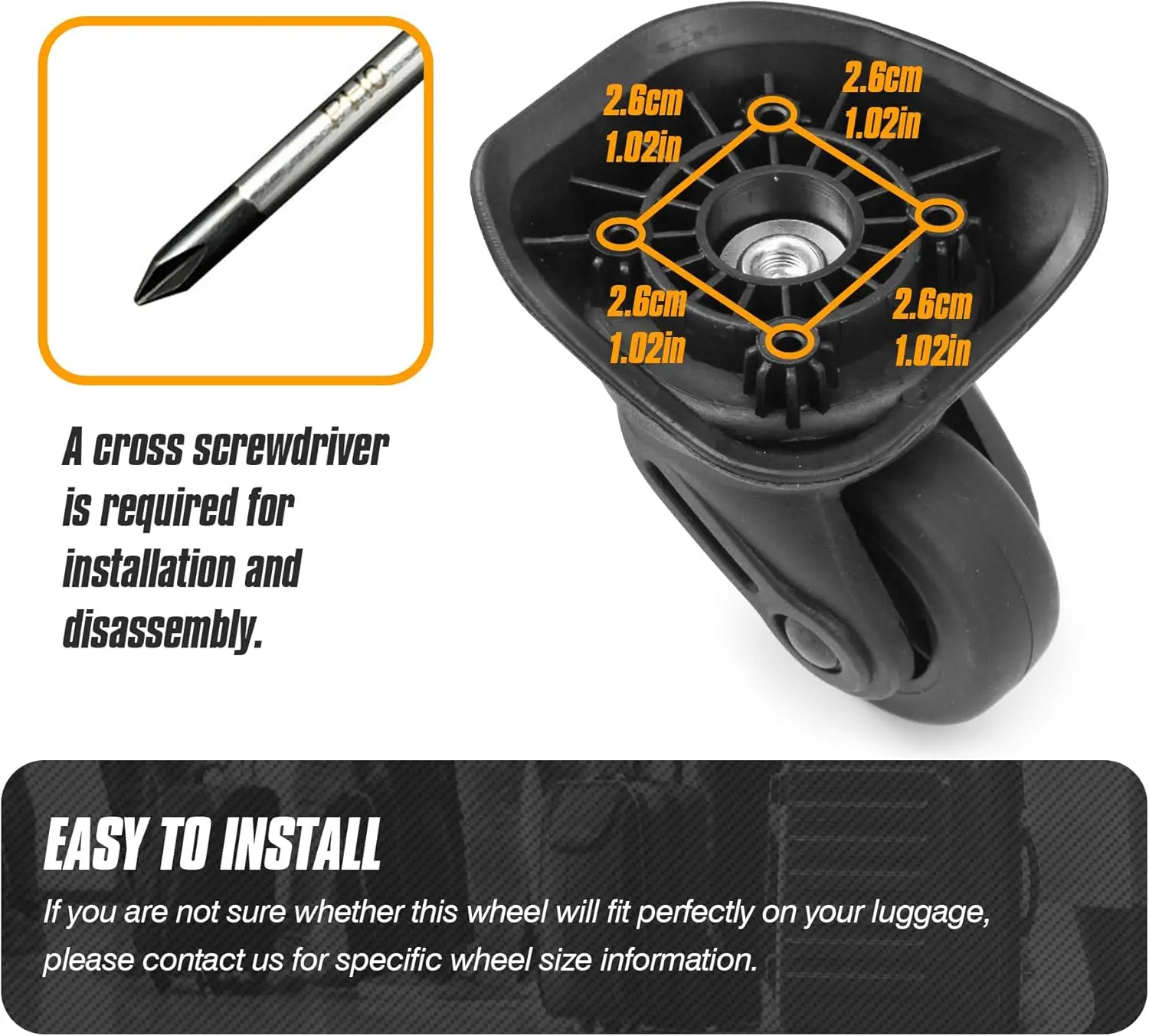 360 Swivel Wheel Replacement Luggage Travel Suitcase Casters, Black Spinner Luggage Wheel, Suitcase Wheels luggage repair