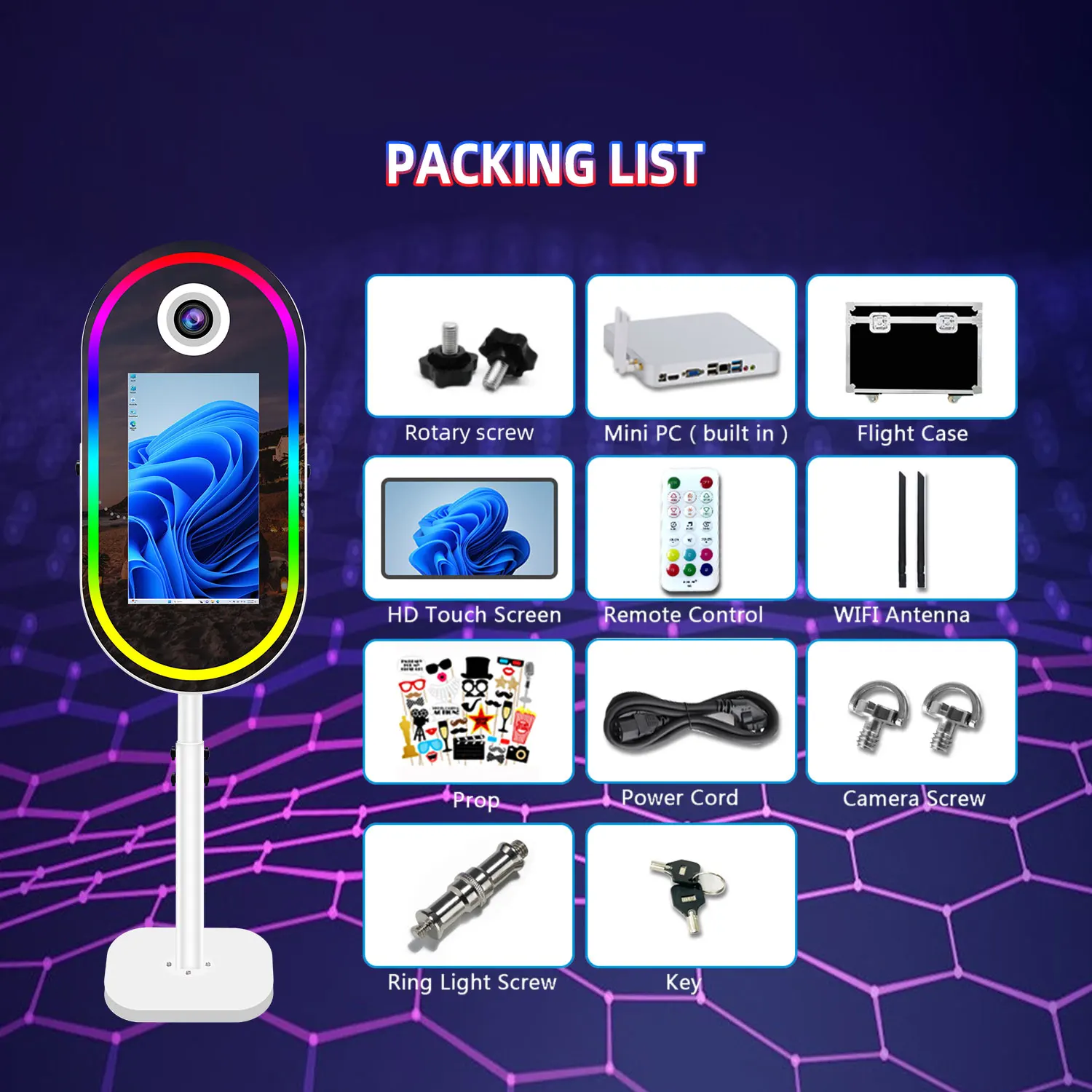 White Oval Mirror Photo Booth 21.5 Inch Dslr Magic Mirror Touch Screen Selfie Photobooth With Flight Case