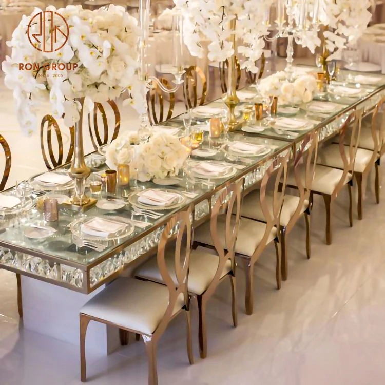 Rental Fancy Wedding Hotel Restaurant Furniture Luxury Round Golden Back Stainless Steel Gold Legs Banquet Chair for Decoration