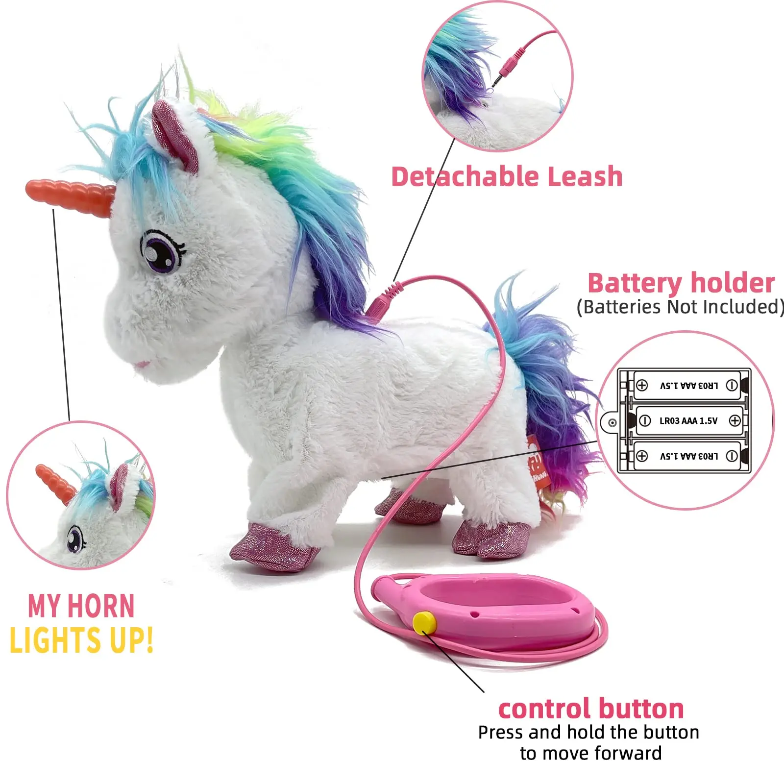 Factory Direct LED Flash Horn Unicorn Doll Stuffed Rainbow Horse Toy Walking Singing Electric Plush Toys Unicorn