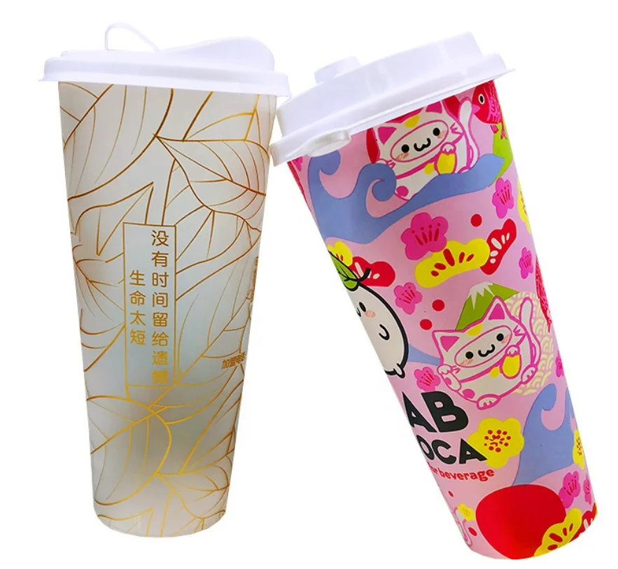 IML пластиковая чашка Boba одноразовая чайная чашка-пузырь для фруктового сока 22 унции 20 унций 16 12 PP молока и чая с крышкой соломинки пакеты