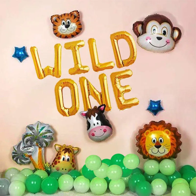 Wild ONE Kids First Birthday Decorations Balloons Jungle Safari Walking Animal Heads Foil Balloon Baby Party Supplies