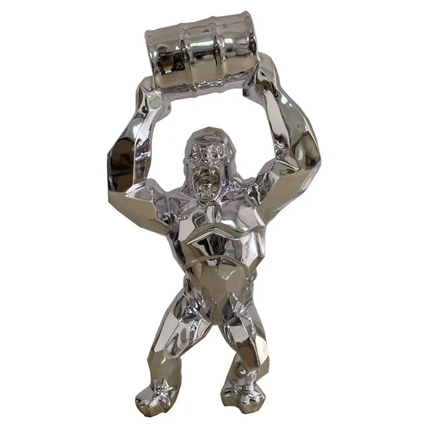Custom Chrome Plating Indoor Decor Art Sculpture Fiberglass Animal Kong Sculpture For Indoor Decor