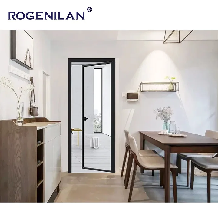 Foshan Cheap smoked glass interior doors white aluminum frame bathroom doors hotel interior french double swing door